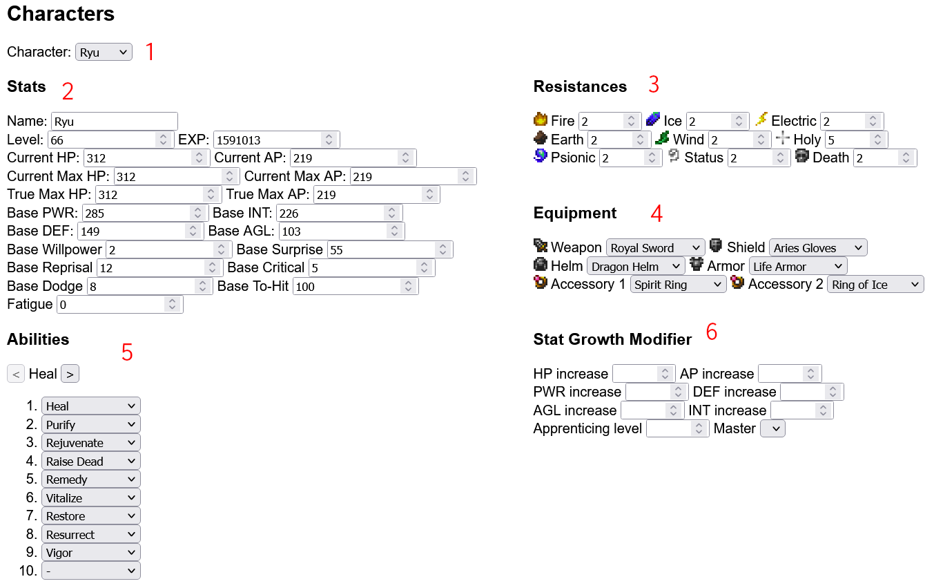 character editor interface